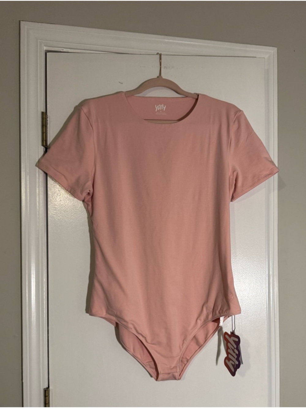 Yitty Women's Pink Crewneck Bodysuit shape wear cotton snap crotch